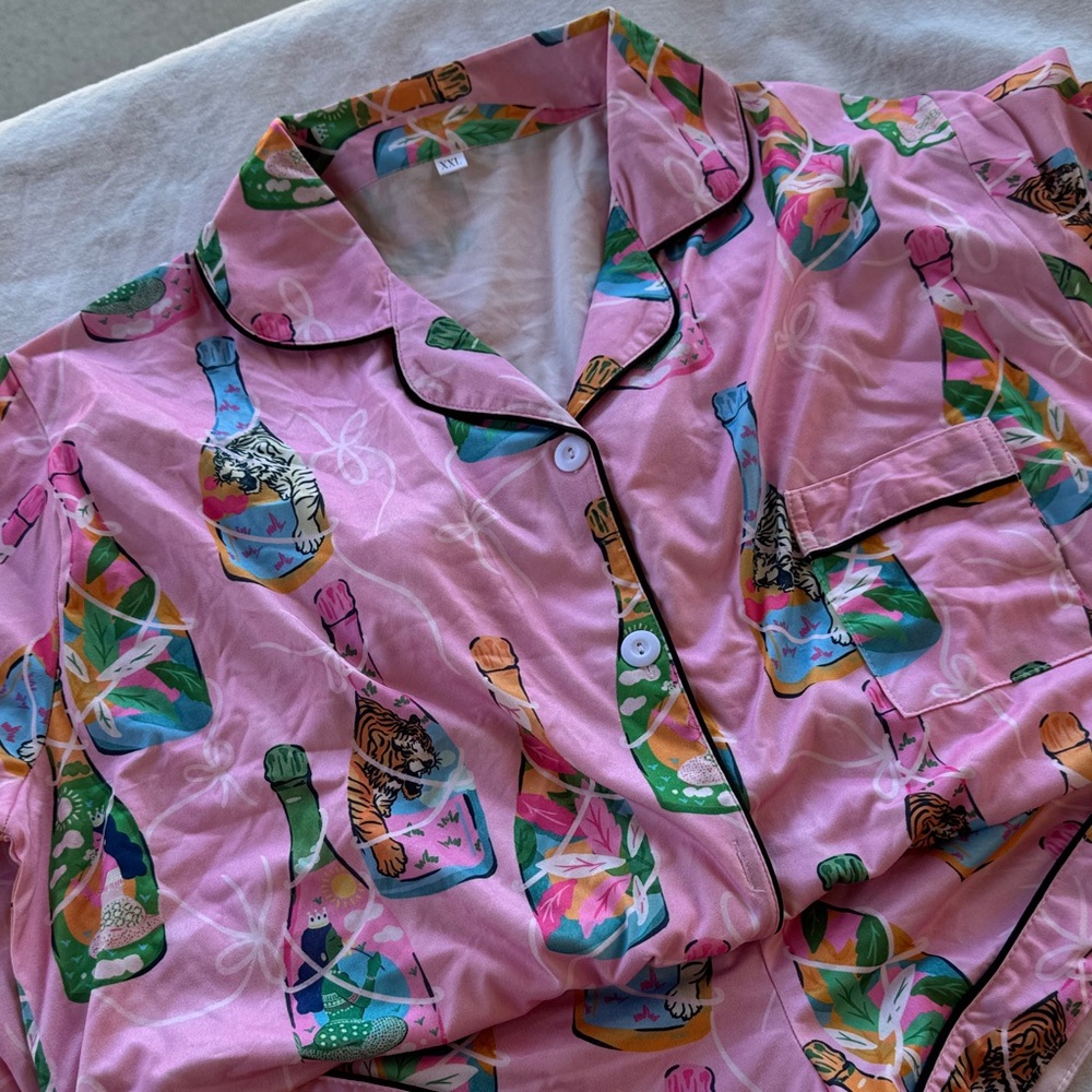NWOT Colorful Floral Button-Up Shirt and shorts